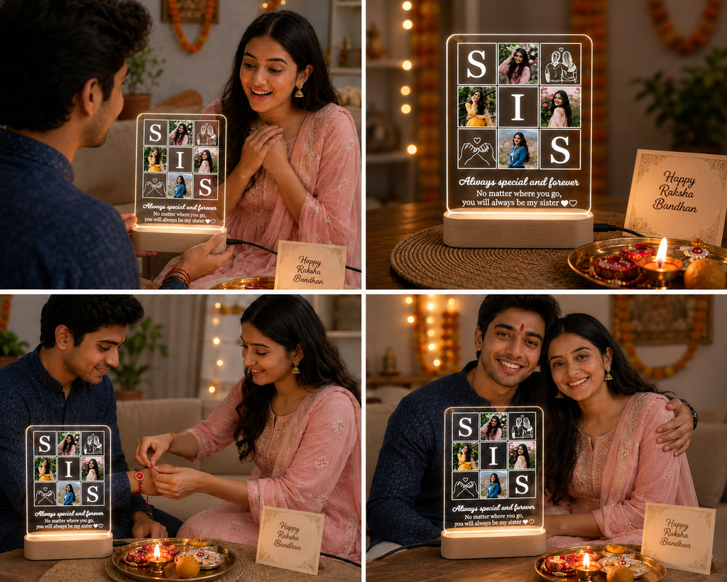 Personalized Sister Photo Acrylic LED Lamp – Custom Photo Collage Memory Light