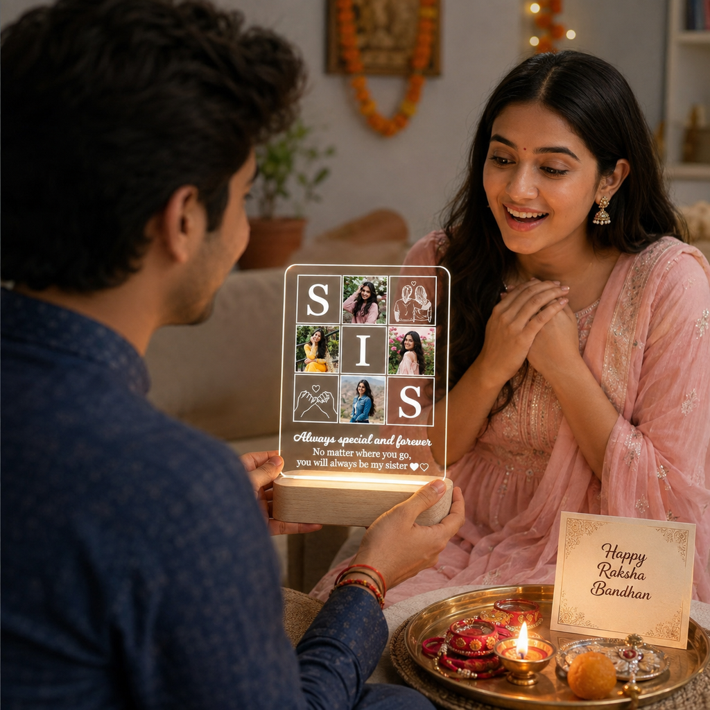 Personalized Sister Photo Acrylic LED Lamp – Custom Photo Collage Memory Light