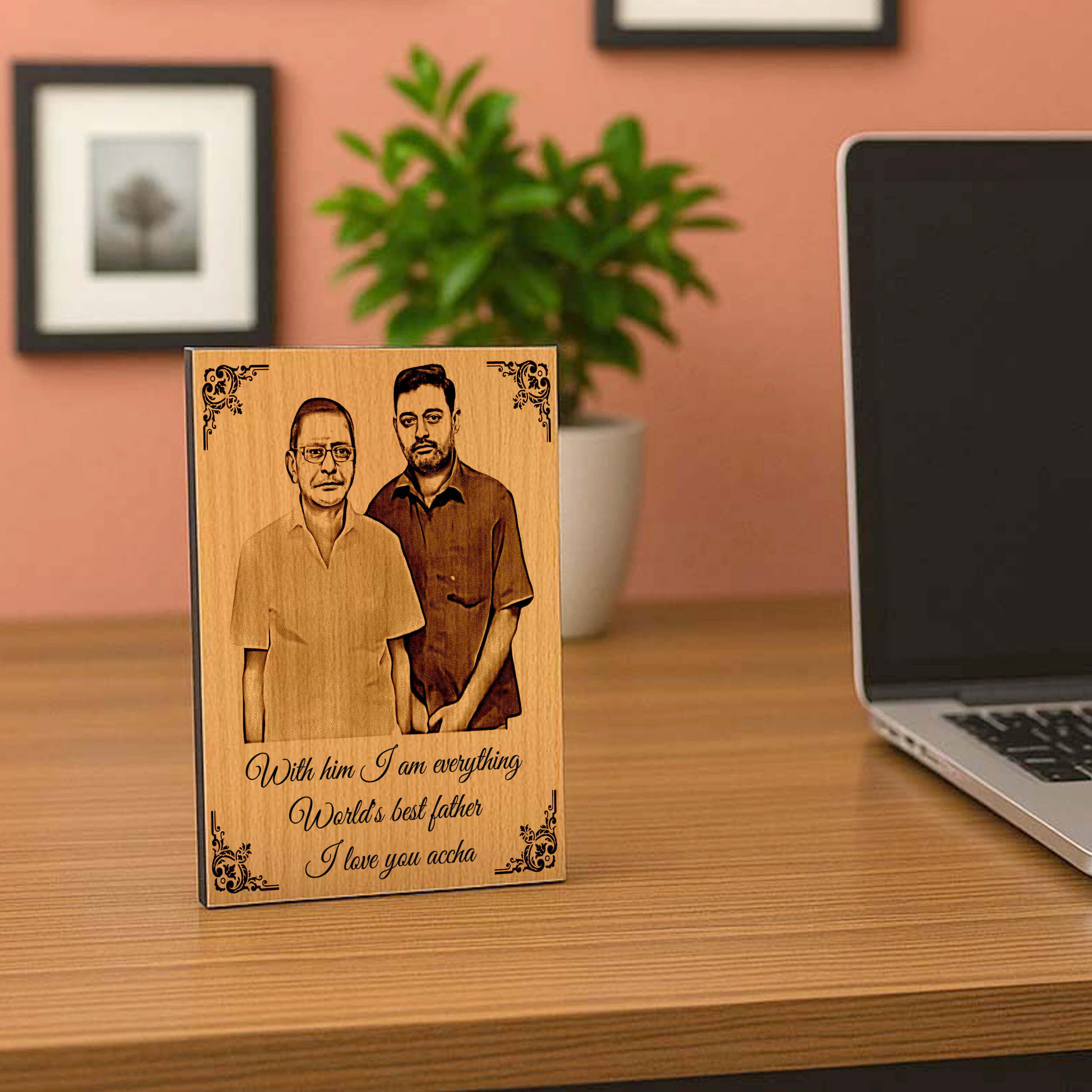 Personalized Wooden Engraved Photo Frame Gift For Father