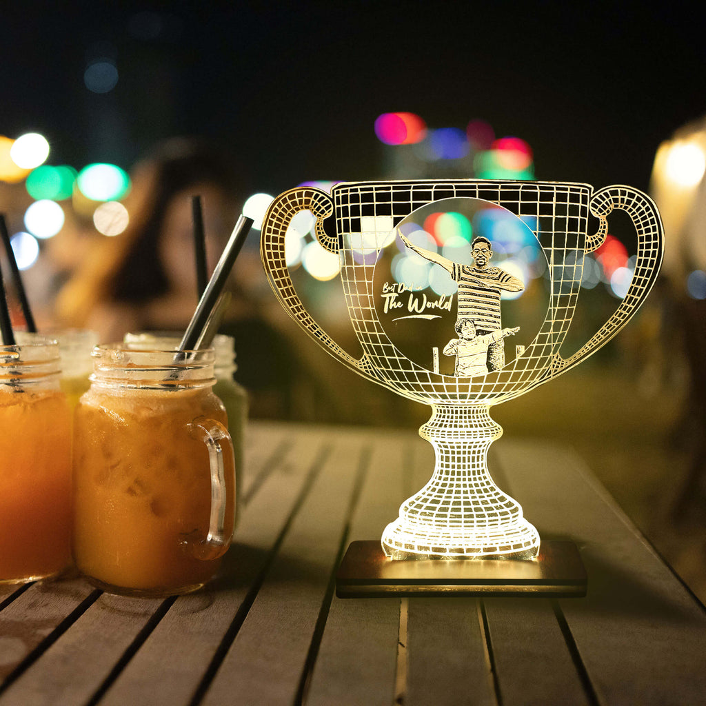 Personalized LED Photo Frame Trophy with Wood Light Stand