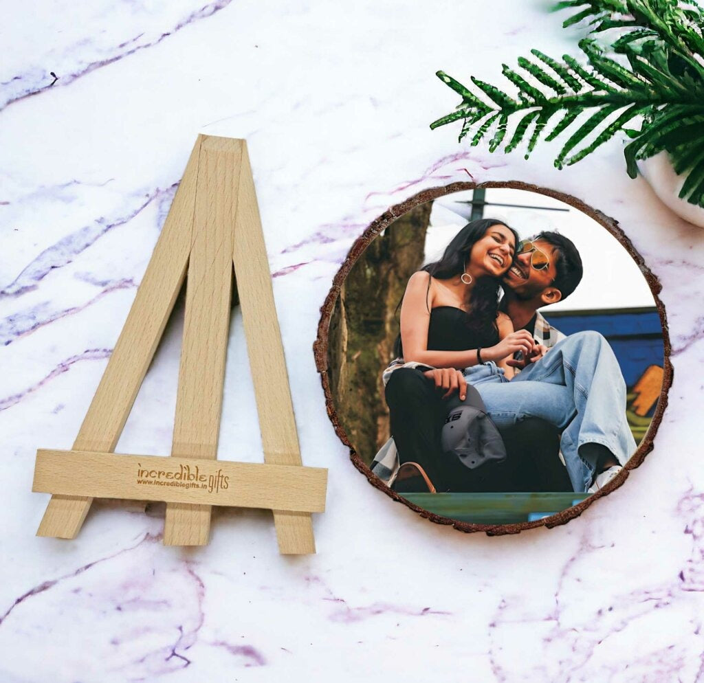 Customized Natural Wooden Slice Couple Photo Frame