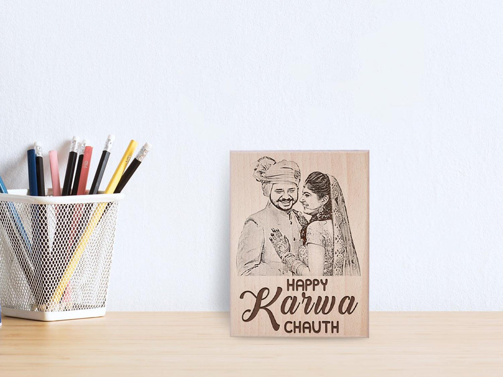 Karwachauth Unique Personalized Engraved Photo Plaque Gift for Wife