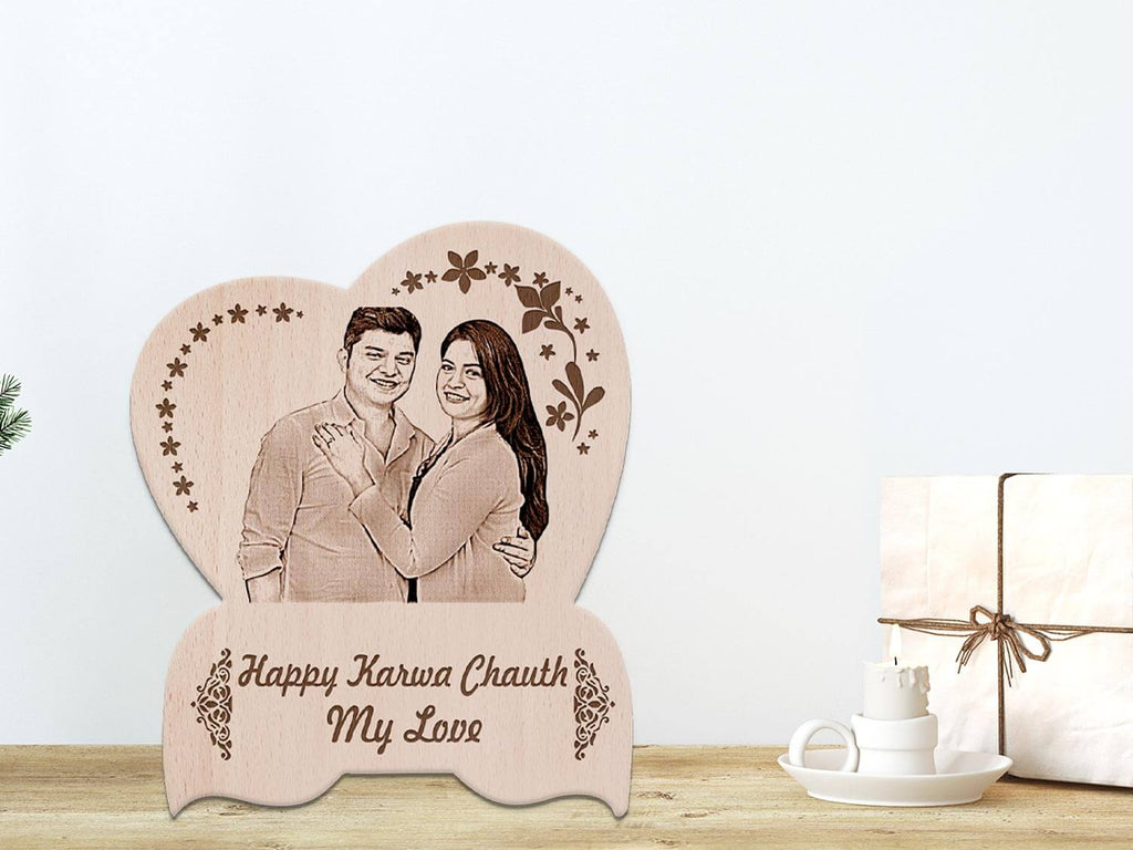 Personalized Engraved Wood Photo Frame Karwachauth Gift For Beloved Wife
