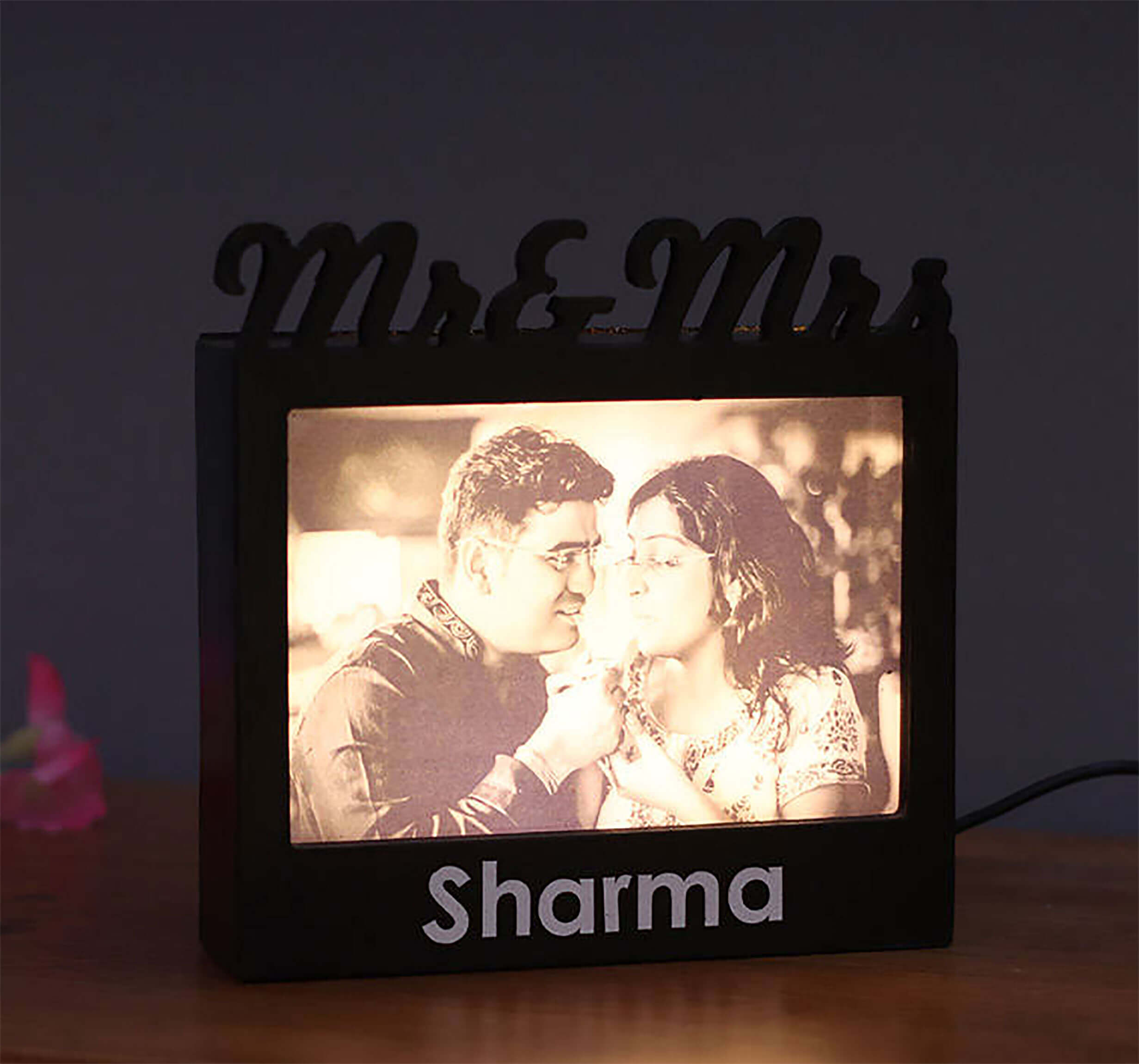 Personalized LED Mr And Mrs Wooden Photo Frame