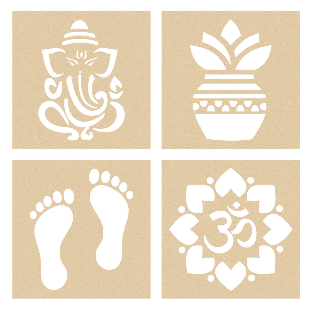 Wooden Stencils Set of 4 with Rangoli Colors
