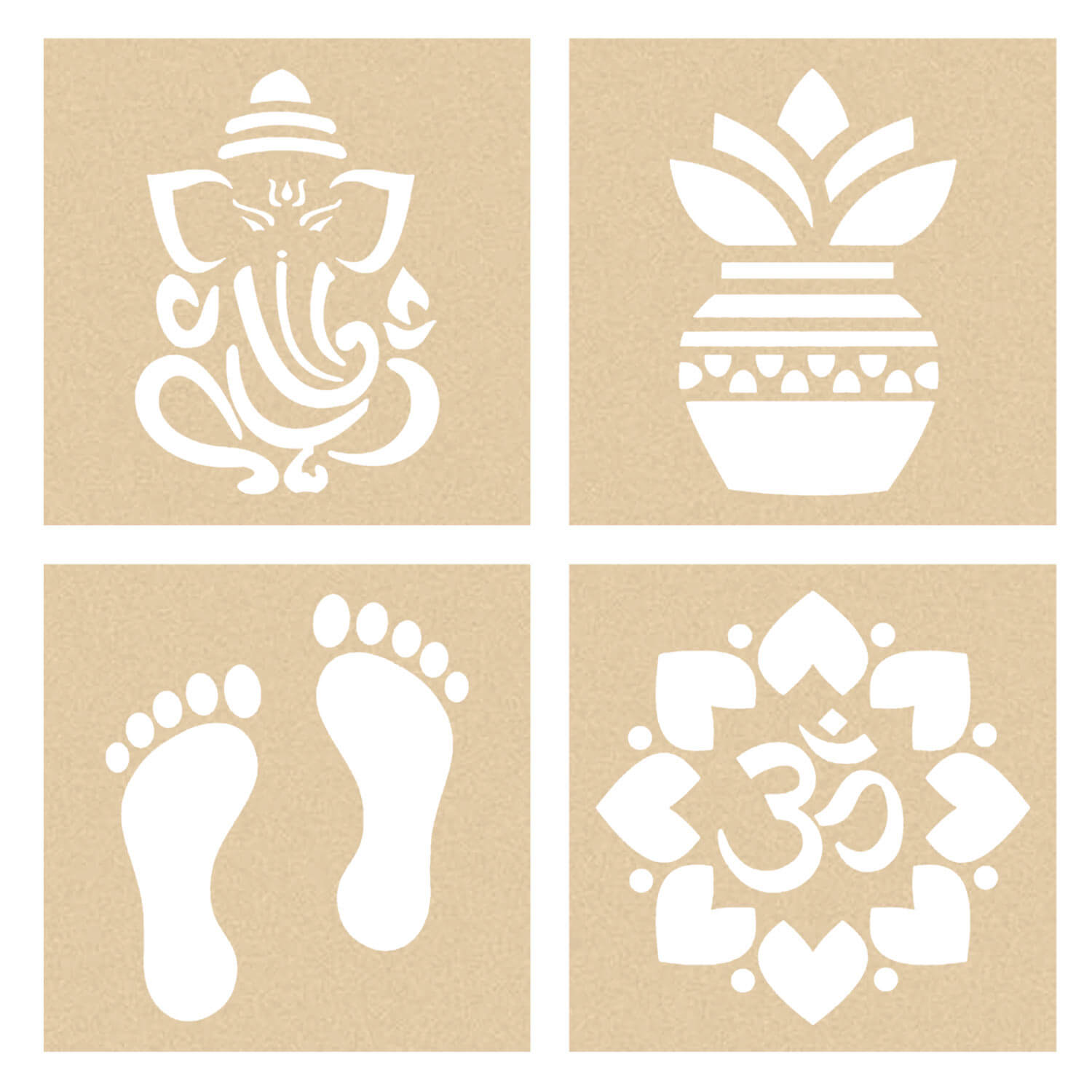 Wooden Stencils Set of 4 with Rangoli Colors