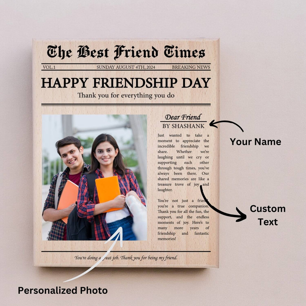 Personalized Newspaper Wooden Photo Frame Gift for Friend