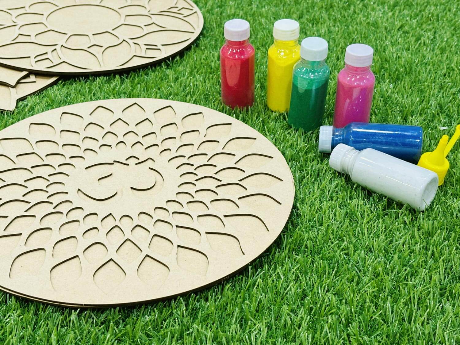 Reusable Wooden Om Rangoli Stencil for floor with rangoli colour
