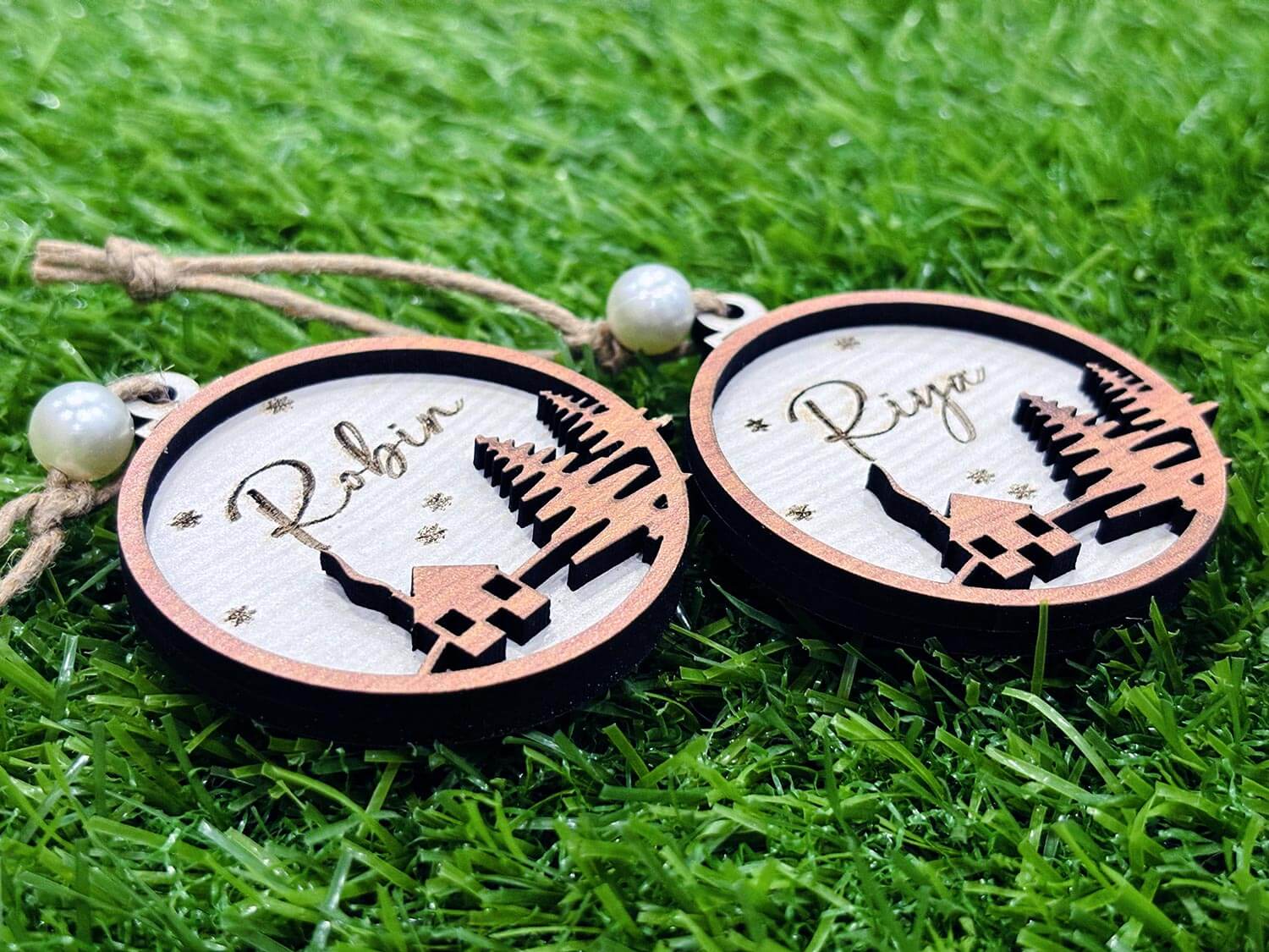 New Personalized Name Wooden Christmas Tree Hanging Ornaments