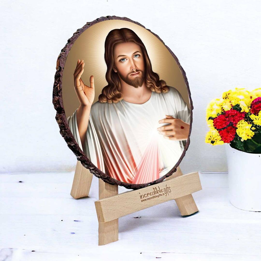 Natural Wooden Slice Lord Jesus Photo Frame