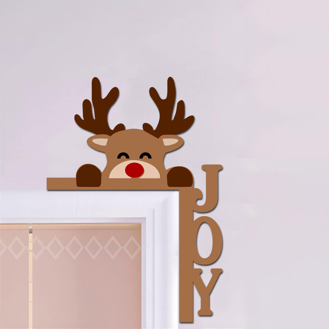 Premium Wooden Reindeer Door Corner Emblem Set of 2