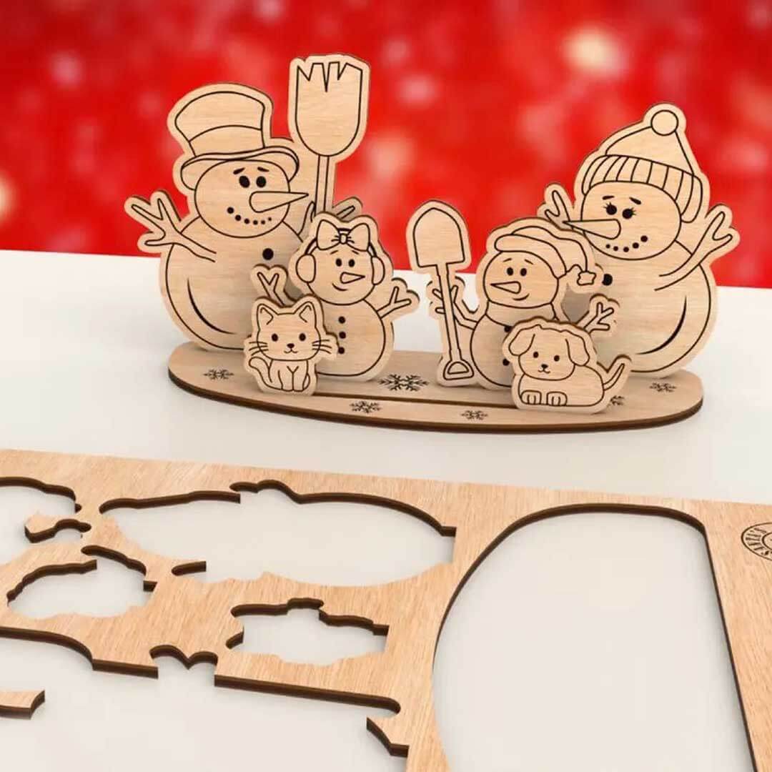 Wooden Snowman Family – Festive Christmas Gift Set of 2