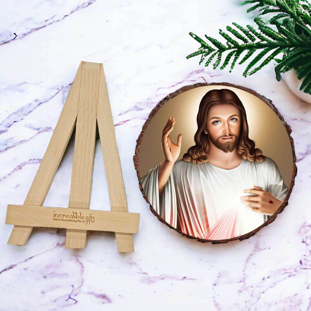 Natural Wooden Slice Lord Jesus Photo Frame