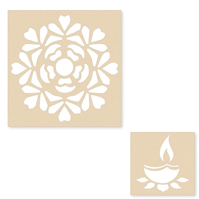 DIY Flower Rangoli with Diya - Wooden Rangoli Stencils