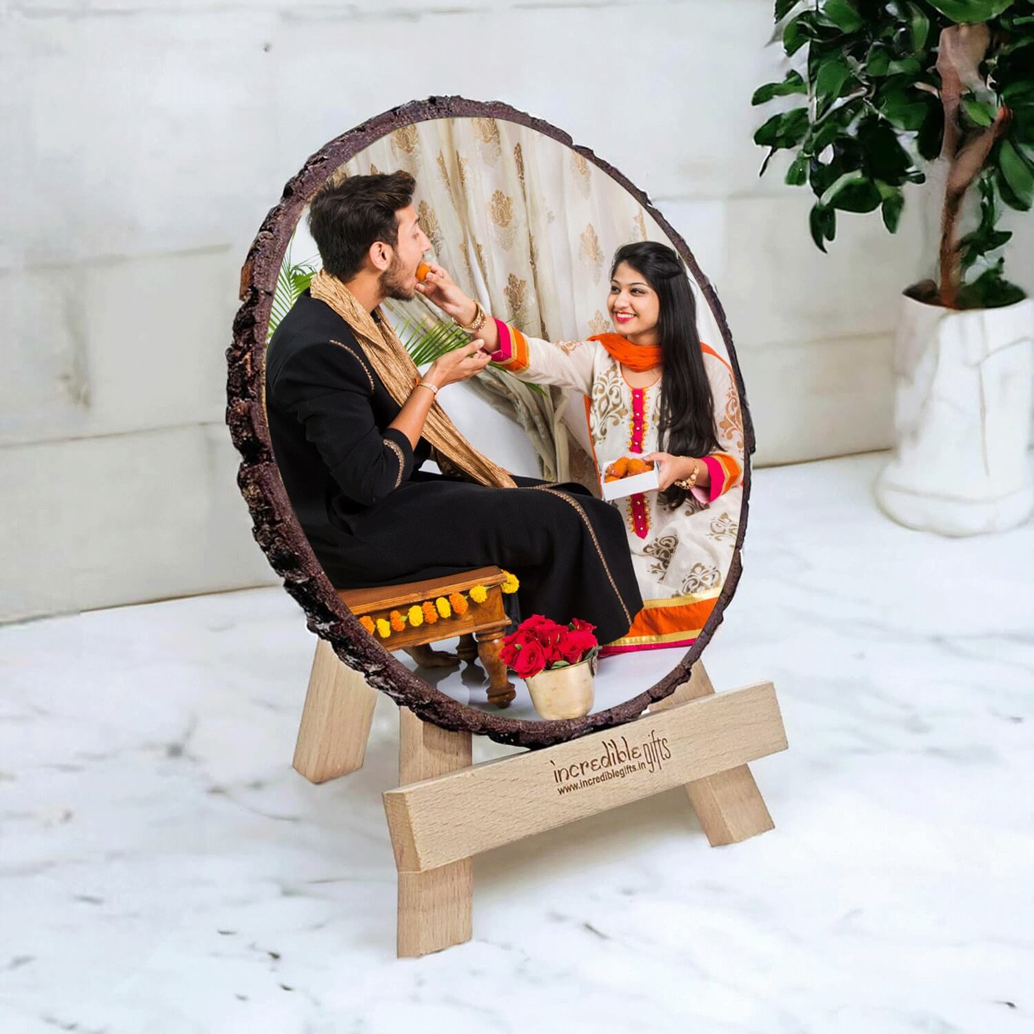 Personalized Wooden Slice Rakshabandhan Photo Frame