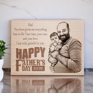 Unique Happy Father’s Day Engraved Wooden Photo Frame Gift for Dad (10×8 Inches)