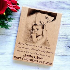 Wooden Happy Mothers Day Customized Engraved Photo Plaque for Mom (10×8 Inches)