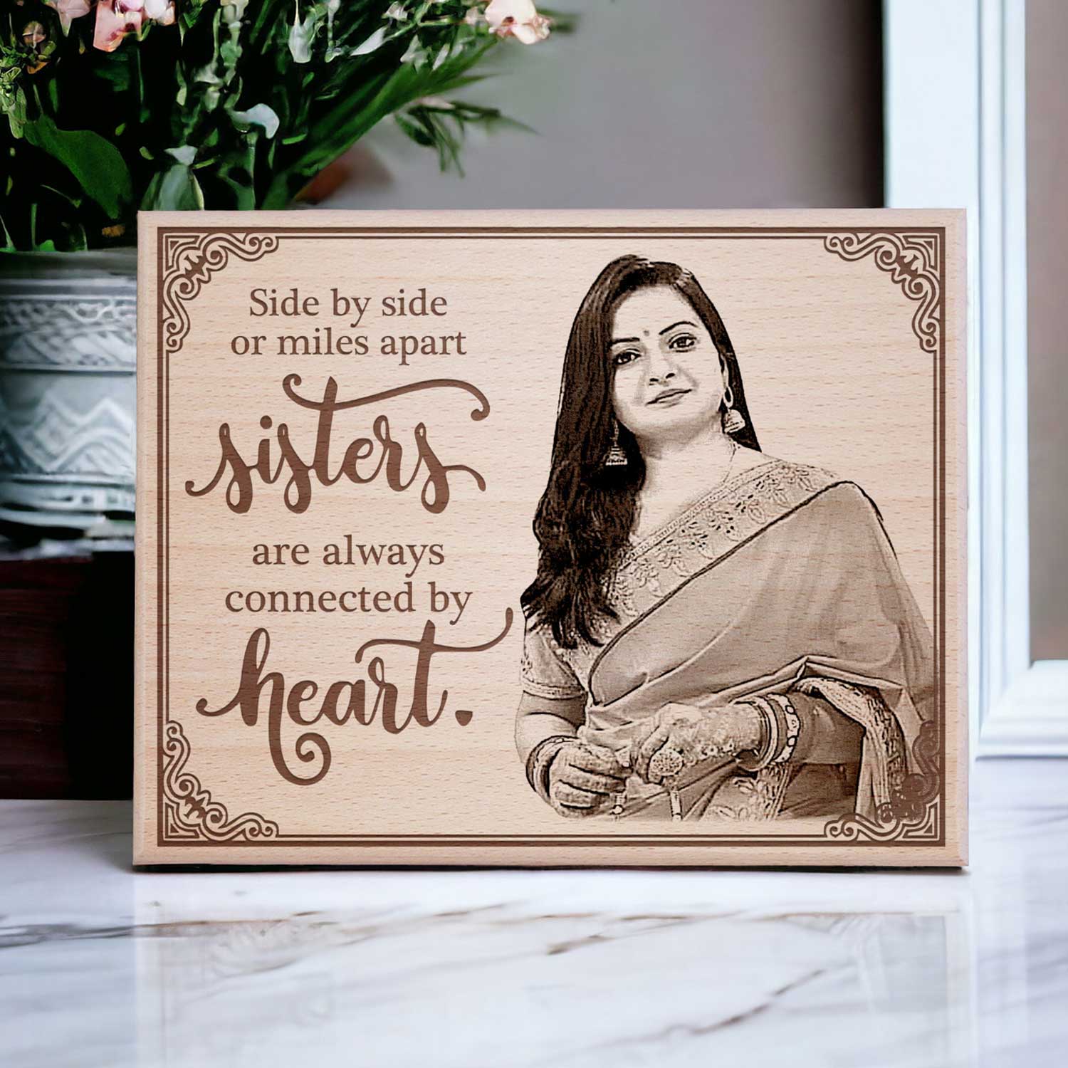 Personalized Engraved Wooden Photo Frame For Sister - Incredible Gifts