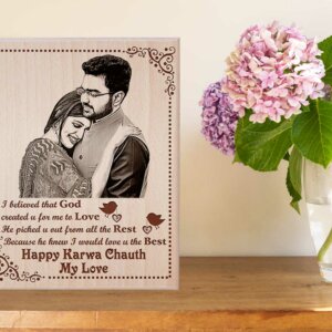 Custom Engraved Photo Frame Karwachauth Gift For Beautiful Wife