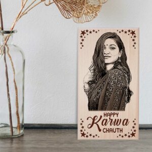 Karwachauth Personalized Engraved Wooden Photo Frame Gift For Lovely Wife