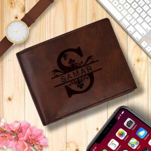 Personalized Name Wallets for Men (Brown, Vegan Leather)