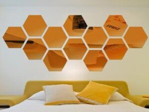 Hexagon Gold Shaped 3D Wall Decor Stickers for Hom...