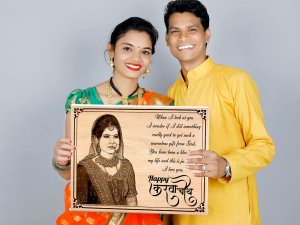 Karwachauth Personalised Engraved Photo Frame Gift For Caring Wife