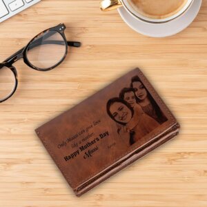 Vegan Leather Photo Wallet Personalized Mothers Day Gift (Brown)