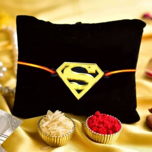 Gold Black Acrylic Super Man Incredible Rakhi