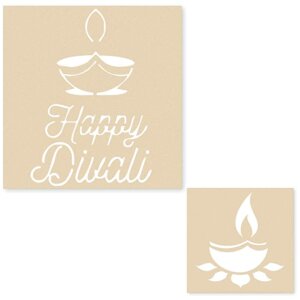 Happy Diwali Wooden Rangoli Stencil with Diya