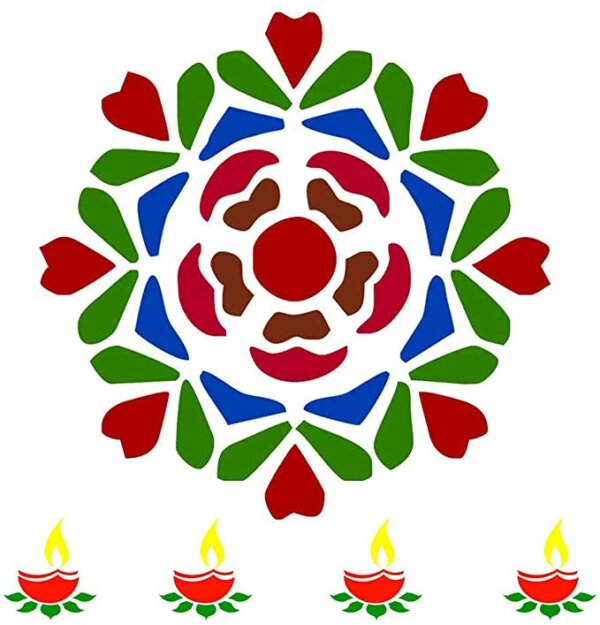 DIY Flower Rangoli with Diya - Wooden Rangoli Stencils - Incredible Gifts