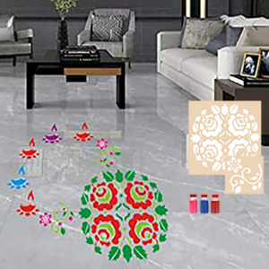 Floral with Rose Rangoli Stencils for Floor with 6...