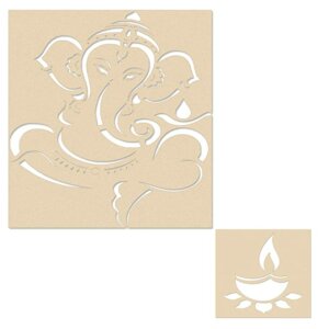 Ganesh Wooden Rangoli Diwali Stencil with 6 Rangol...