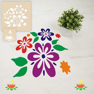 Wooden Floral Small Stencil Design for Rangoli