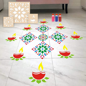 Flower with Border Rangoli Stencils Combo with 6 R...