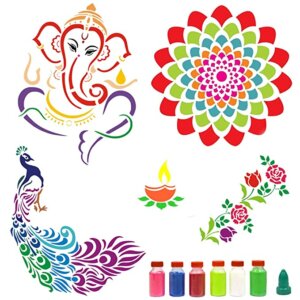 Rangoli Stencils Set of 5 for Floor Diwali Decorat...