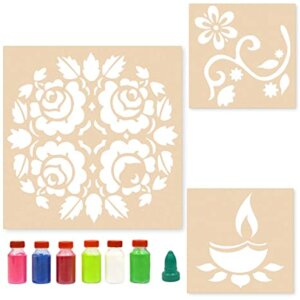 Floral with Rose Rangoli Stencils for Floor with 6...