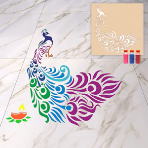 Peacock Diwali Rangoli Floor Decorative Stencil