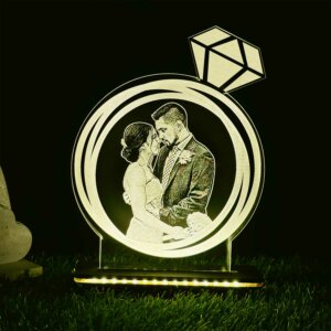 Personalized LED Illusion Lamp Diamond Ring with Wood Light Stand