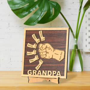 Personalized Wooden Gift For Grandpa With Grandchi...