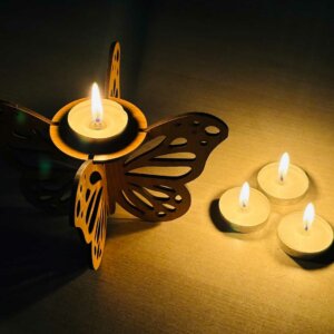 Butterfly Wooden Diya Stand For Diwali With Tealig...