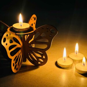 Butterfly Wooden Diya Stand For Diwali With Tealig...