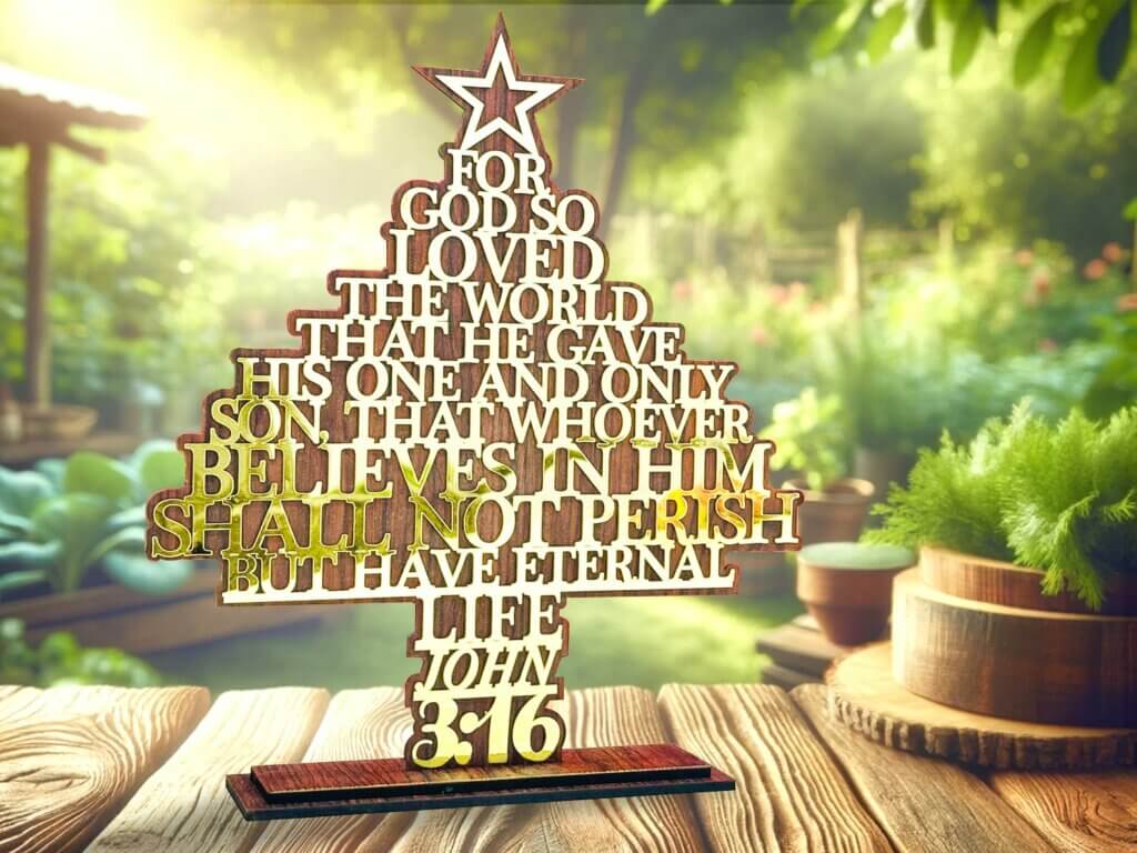 Christmas Tree With Bible Verse John 3:16 (Gold) - Incredible Gifts