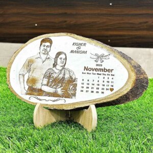 Custom Engraved Natural Wood Anniversary Calendar Photo Frame