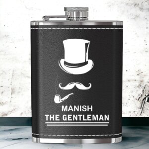 Tailored Premium Black Leather Hip Flask For Gentleman