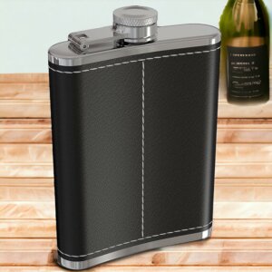 Customized Name Black Leather Hip Flask