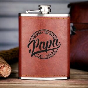 Classic Tan Leather Hip Flask for Papa