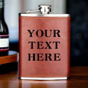 Tan Leather Hip Flask with Personalized Engraving