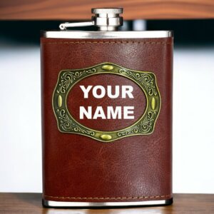 Premium Personalized Name Croc Tan Leather Hip Flask