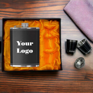 Luxury Personalized Logo Black Leather Hip Flask Set